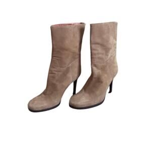 Y2k Red Circle Tan Suede Boots Size 38, Made in Italy
